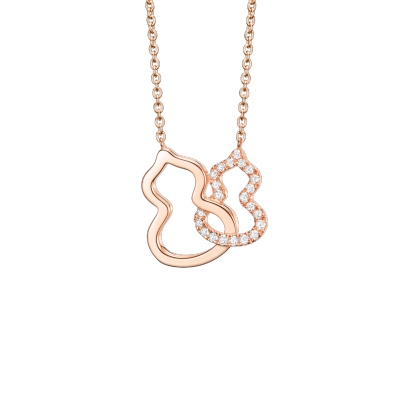 Petite Double Wulu necklace in 18K rose gold with diamonds