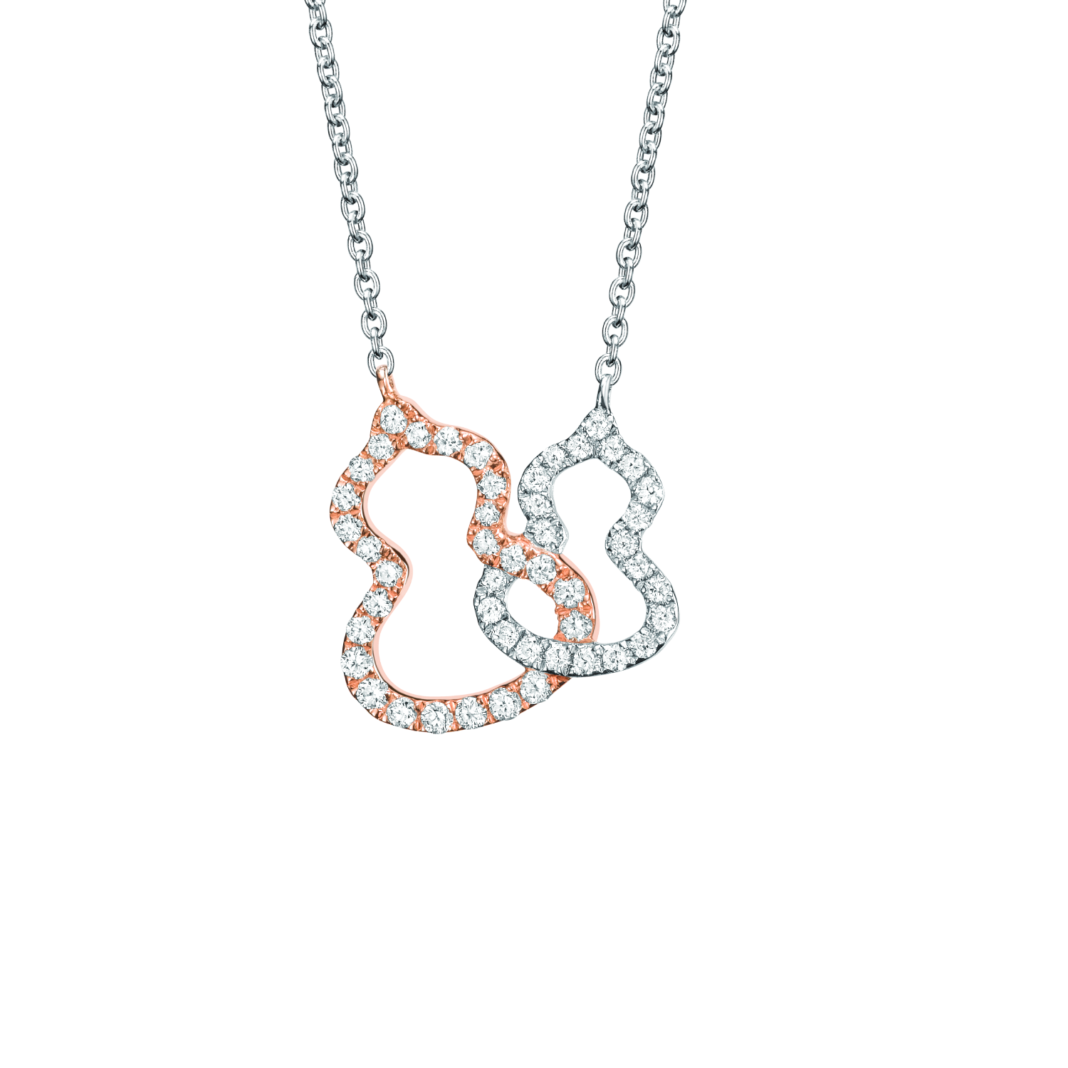 Petite Double Wulu necklace in 18K white gold and rose gold with diamonds