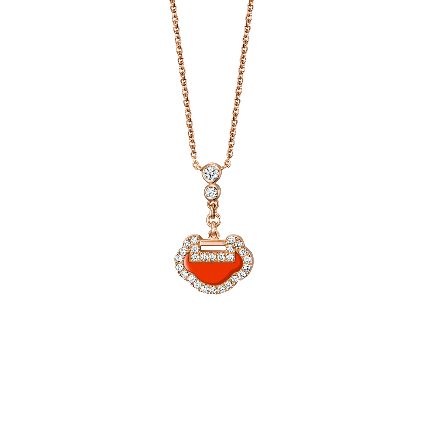 Petite Yu Yi necklace in 18K rose gold with diamonds and red agate