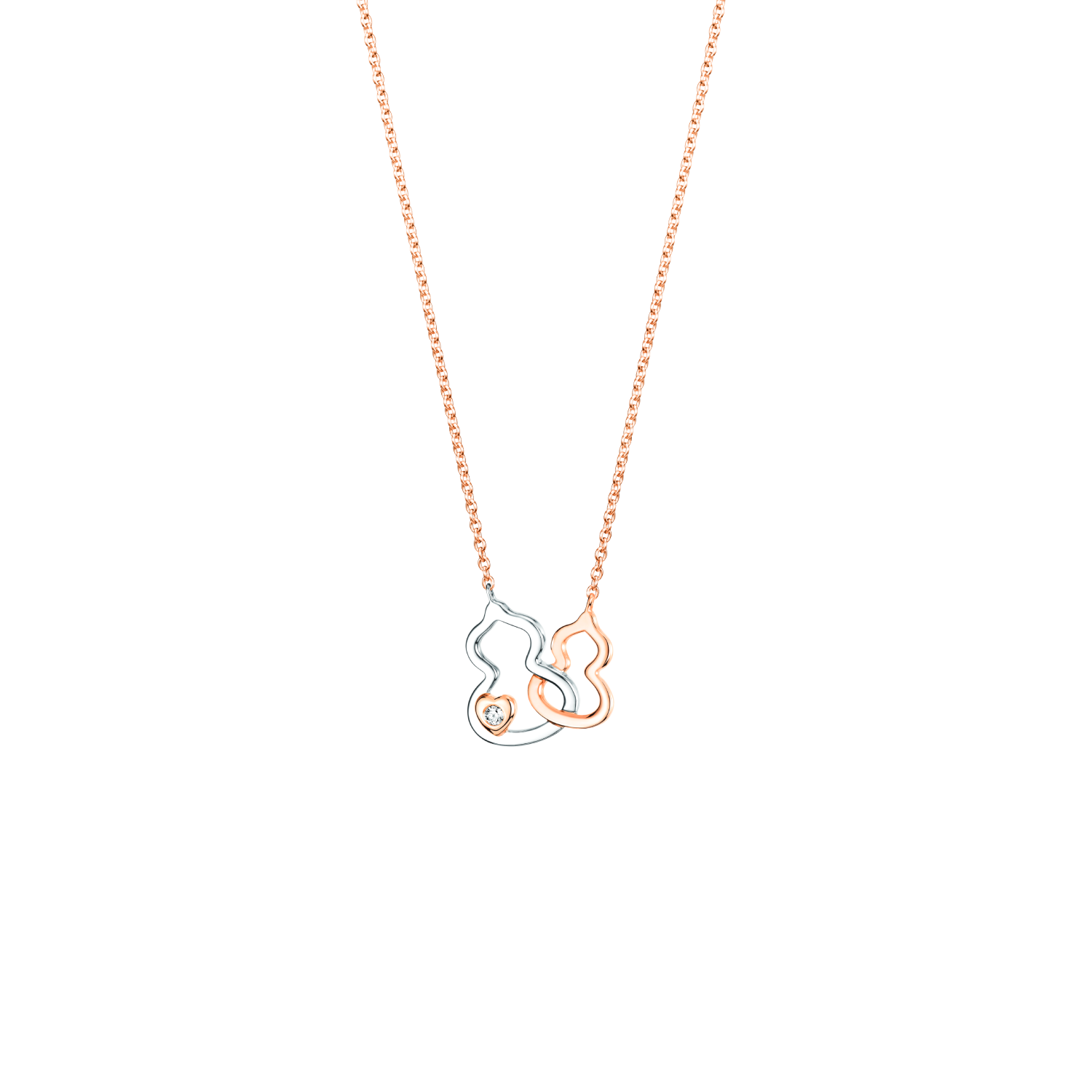 Petite Double Wulu necklace in 18K rose gold and white gold with a diamond