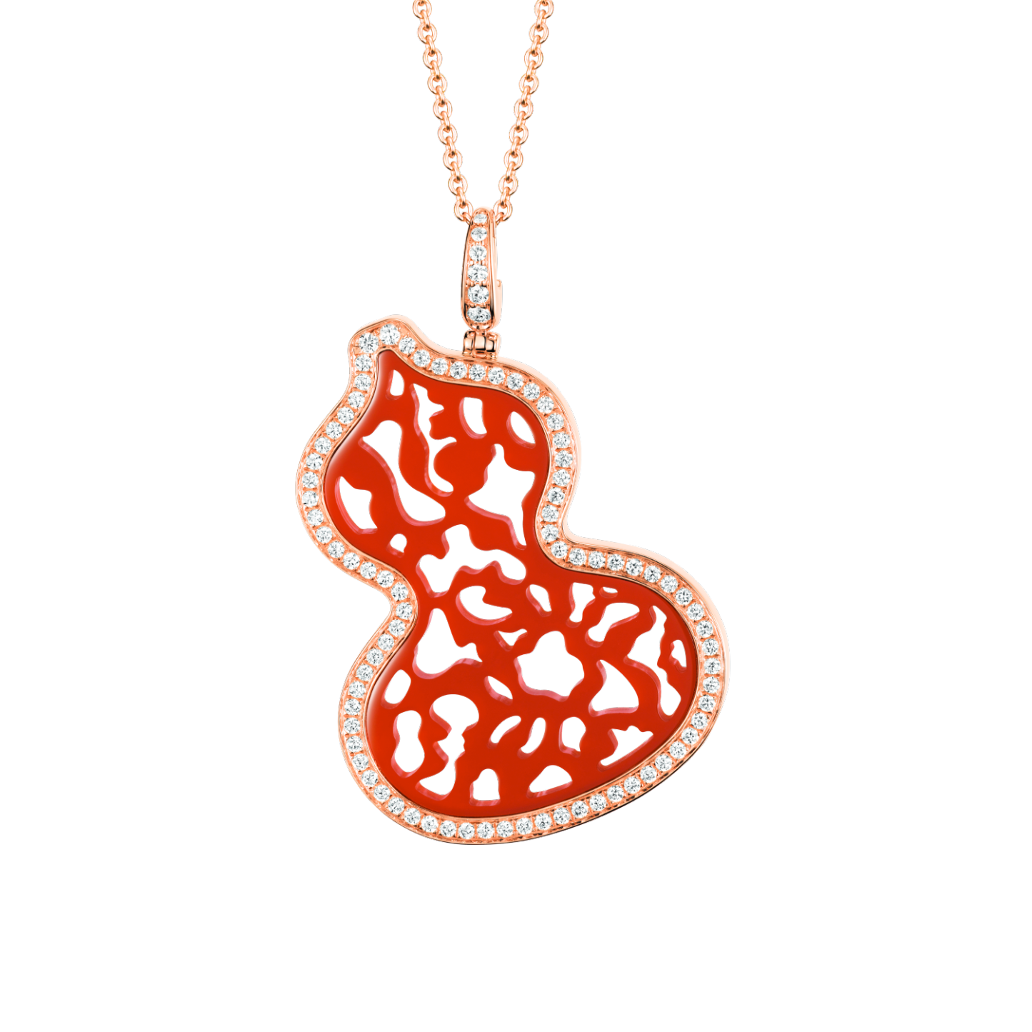 Wulu necklace in 18K rose gold with diamonds and red agate