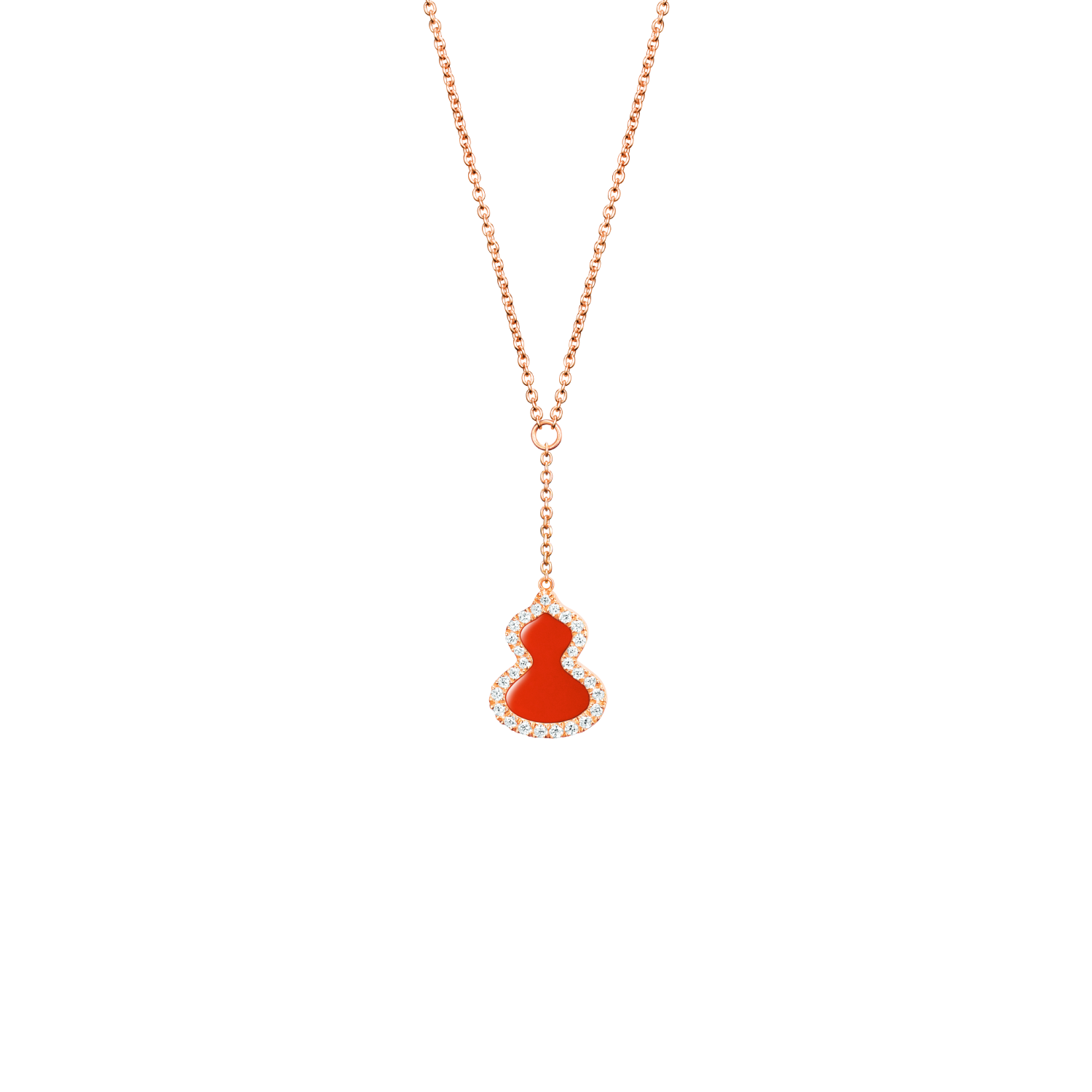 Petite Wulu necklace in 18K rose gold with diamonds and red agate