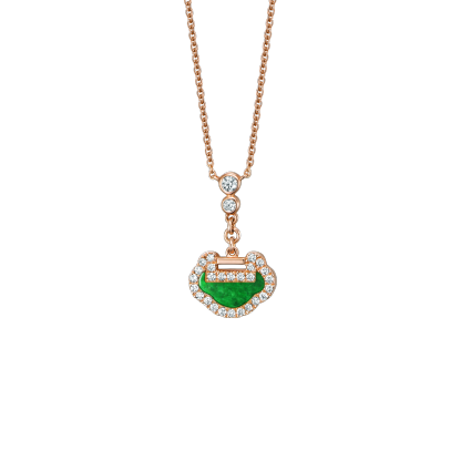 Petite Yu Yi necklace in 18K rose gold with diamonds and jade