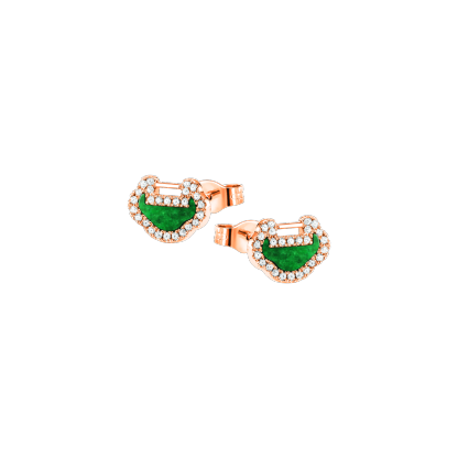 Petite Yu Yi ear studs in 18K rose gold with diamonds and jade