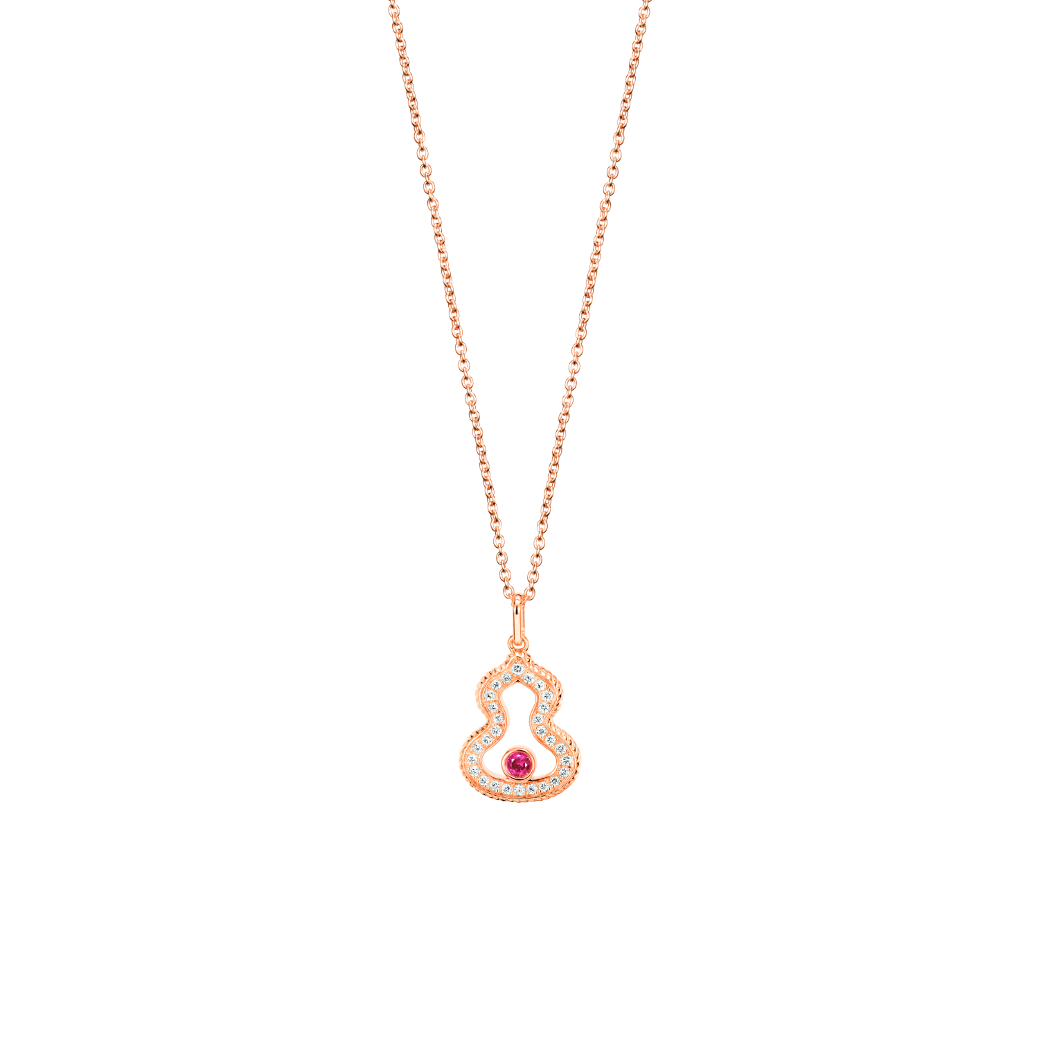 Wulu necklace in 18K rose gold with diamonds and ruby