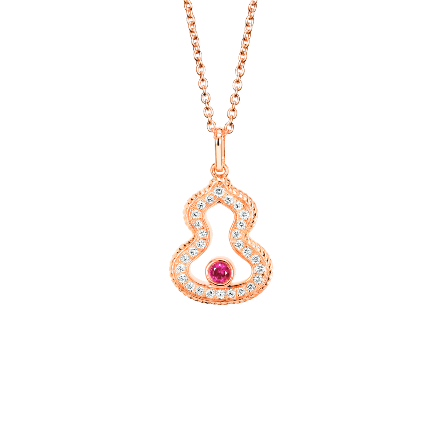 Wulu necklace in 18K rose gold with diamonds and ruby