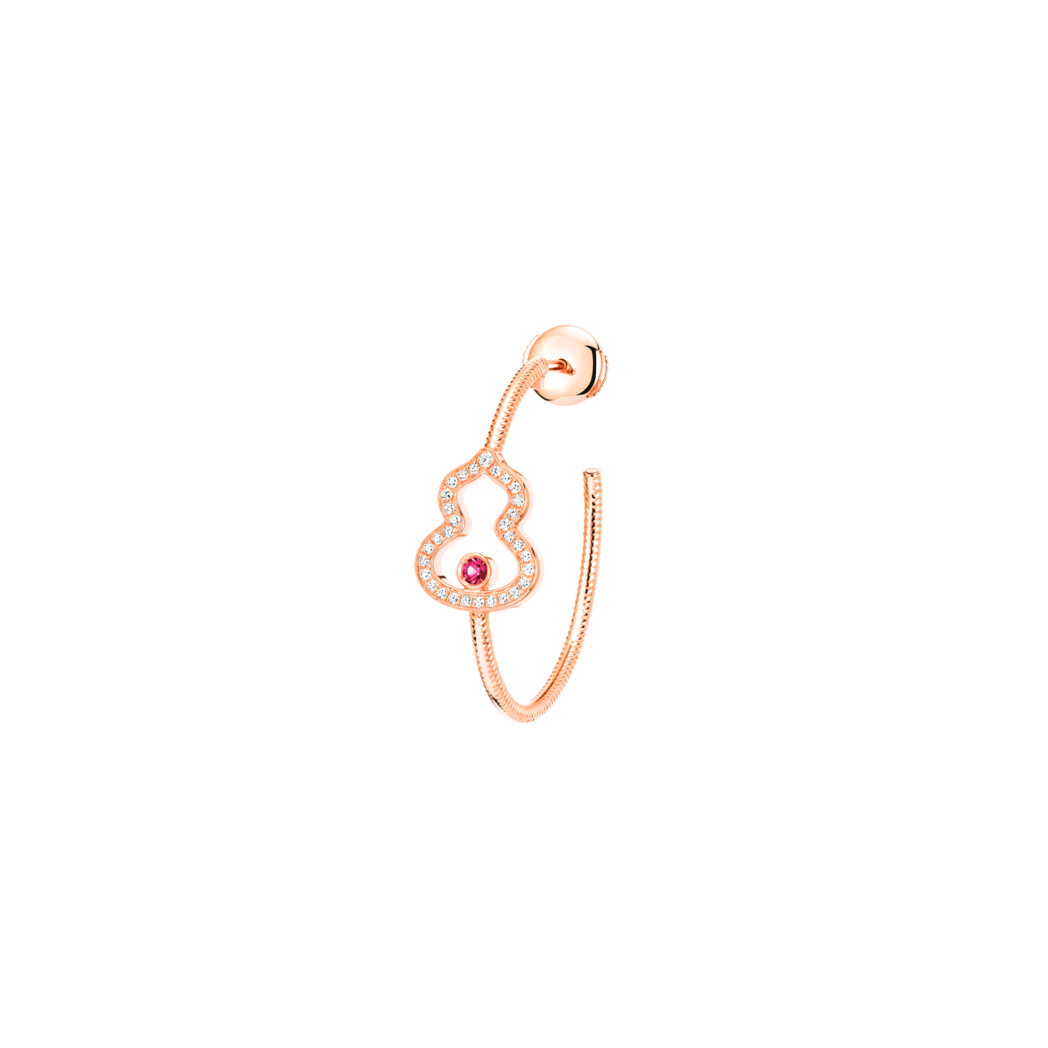Wulu earring in 18K rose gold with diamonds and ruby