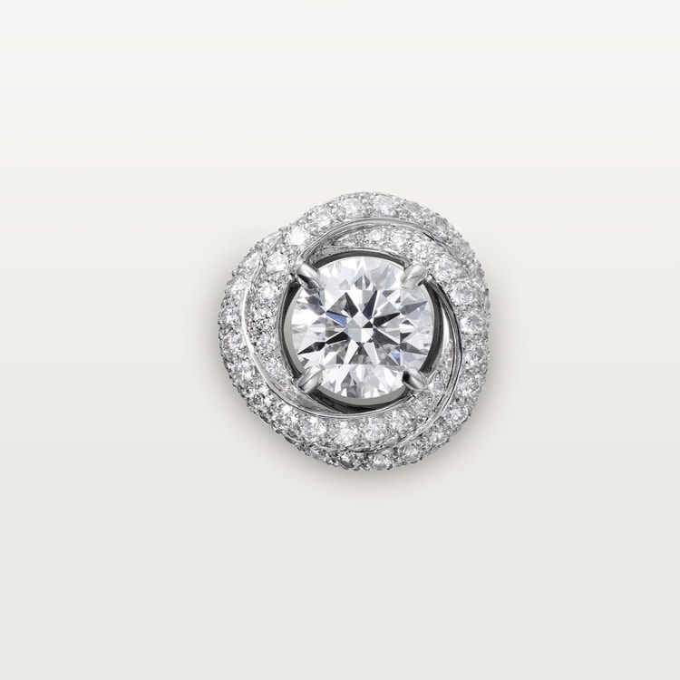 TRINITY RUBAN STUD EARRINGS, 2 BRILLIANT-CUT DIAMONDS, PAVED