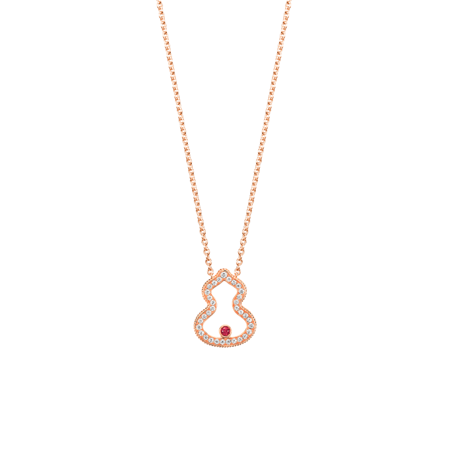 Wulu necklace in 18K rose gold with diamonds and ruby