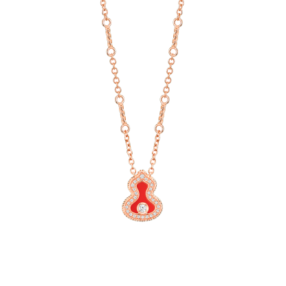 Wulu necklace in 18K rose gold with diamonds and red agate