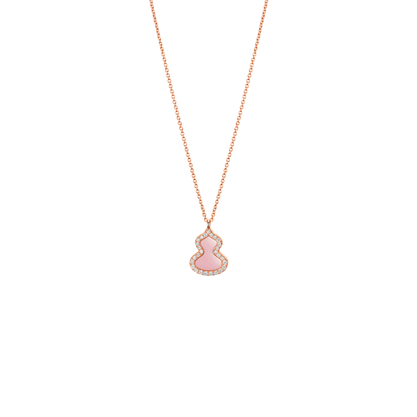 Petite Wulu necklace in 18K rose gold with diamonds and pink opal