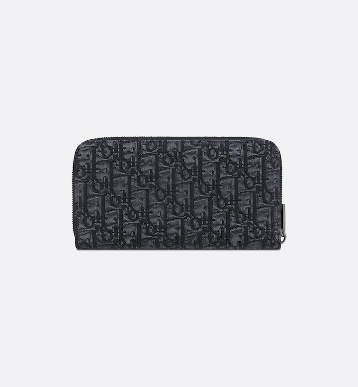 Zipped Long Wallet  Black Dior Oblique Jacquard