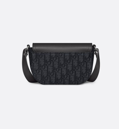 Mini Saddle Messenger Bag with Flap Black Oblique Jacquard and Black Grained Calfskin