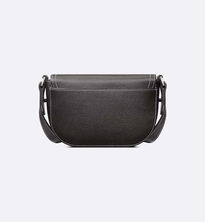 Mini Saddle Messenger Bag with Flap Black Grained Calfskin