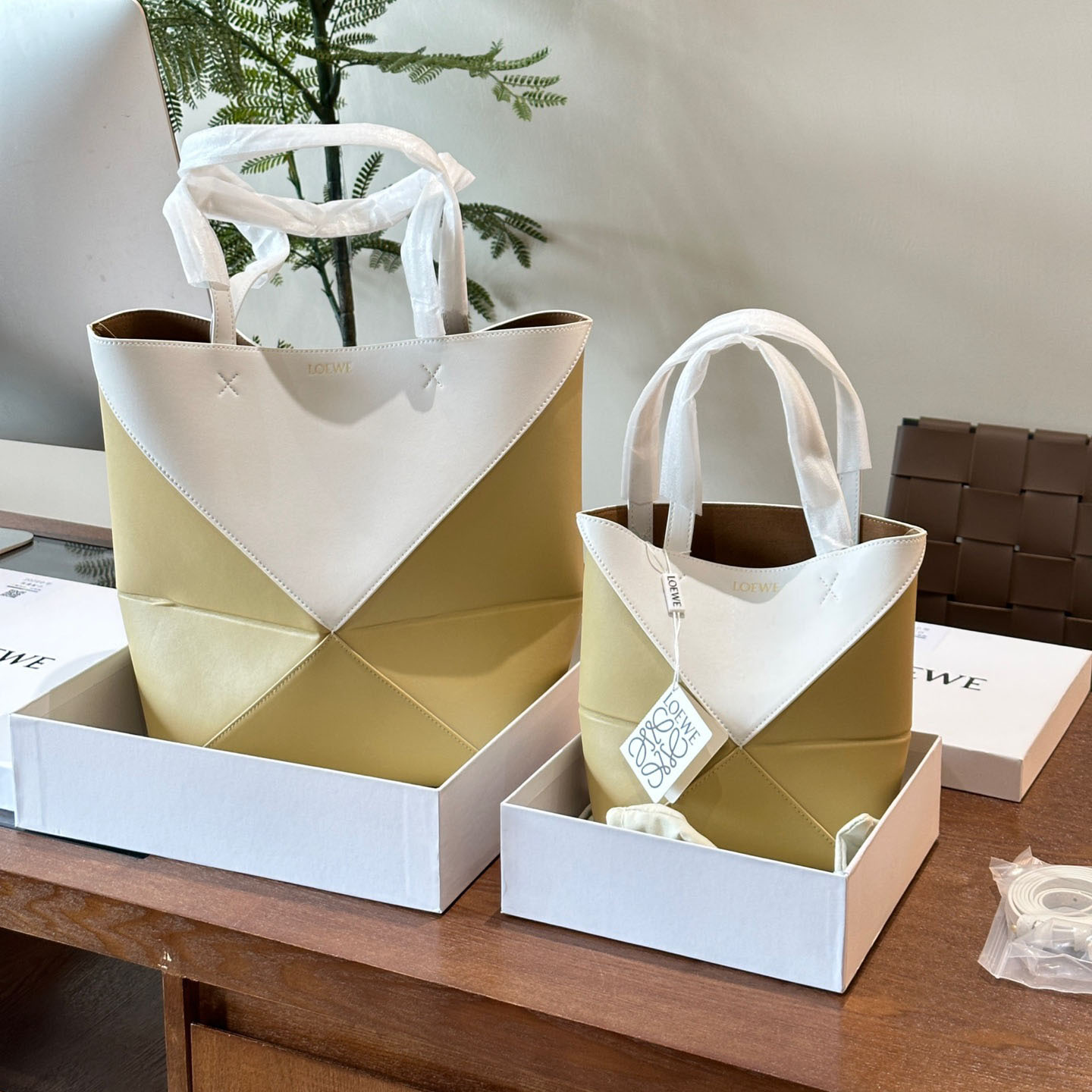 Puzzle Fold tote in shiny calfskin