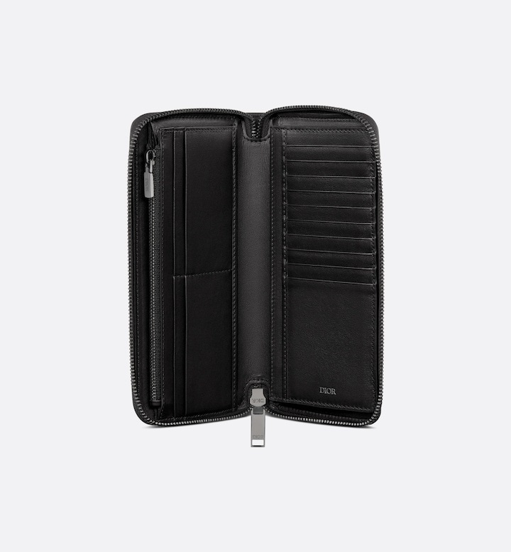 Vertical Long Zipped Wallet Black Oblique Jacquard