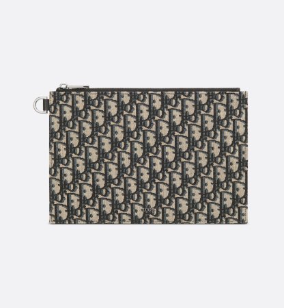 A5 Pouch Beige and Black Oblique Jacquard