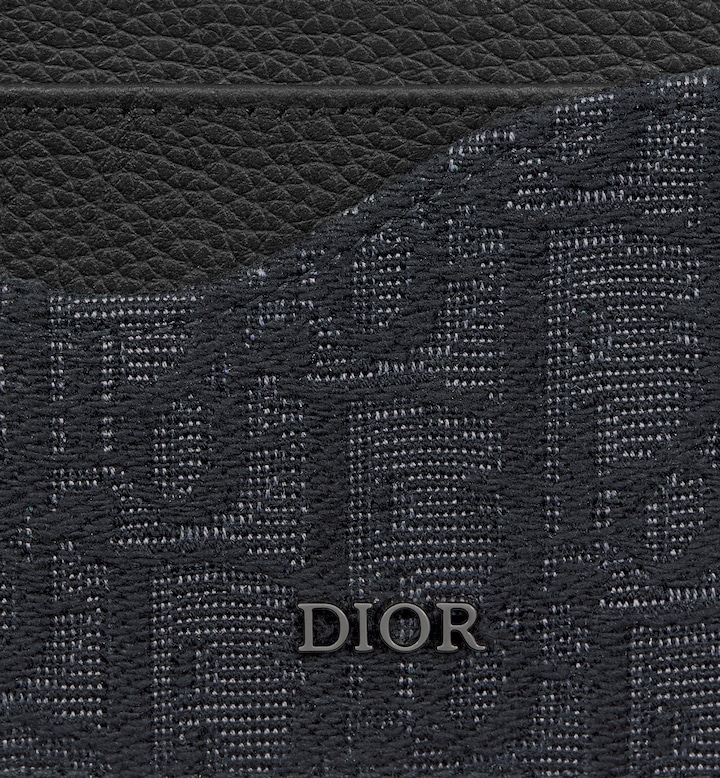 Saddle Card Holder Black Grained Calfskin Marquetry and Black Oblique Jacquard