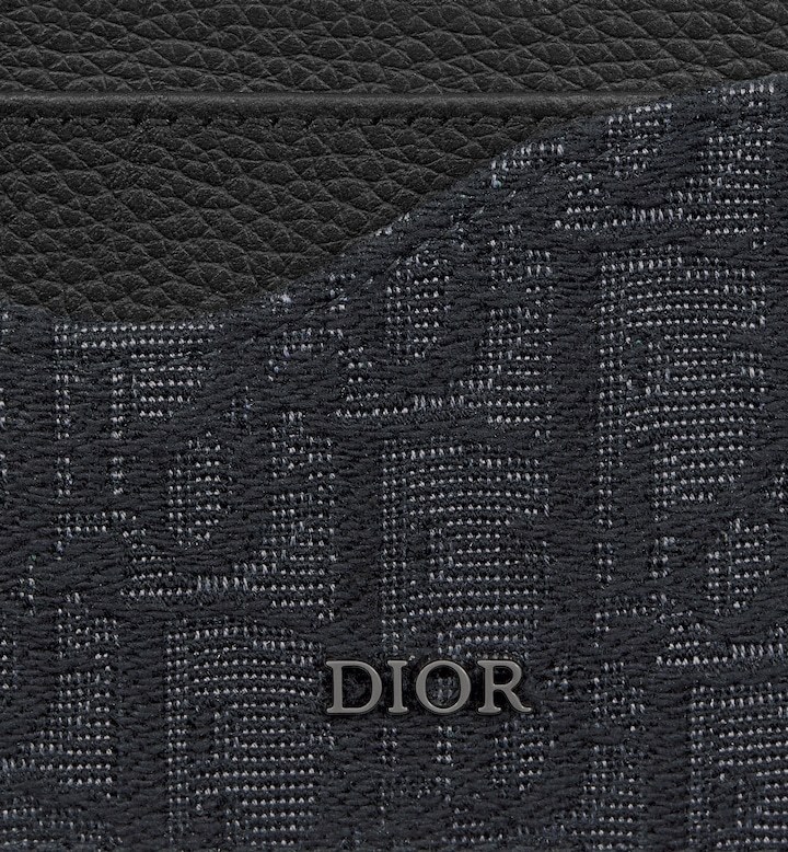 Saddle Card Holder Black Grained Calfskin Marquetry and Black Oblique Jacquard