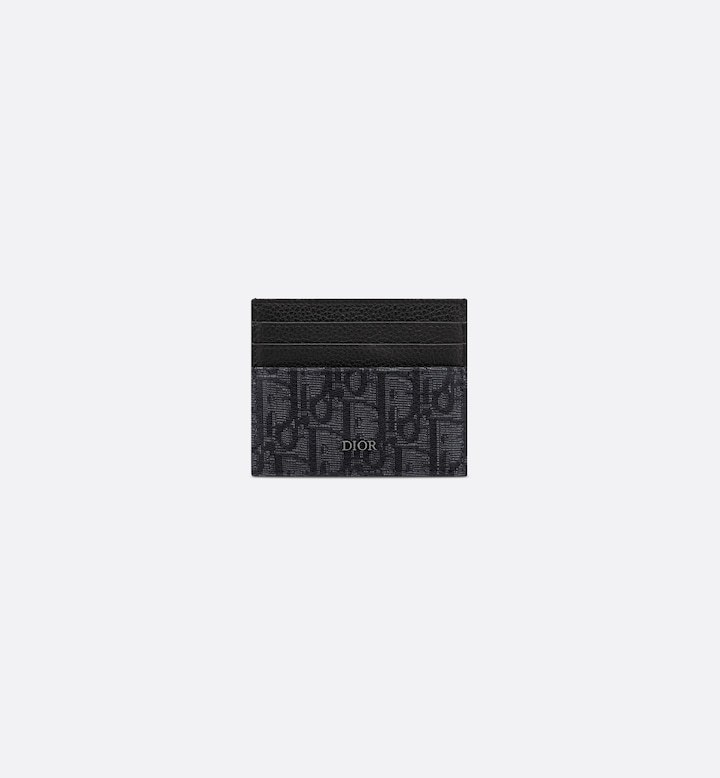 Card Holder Black Oblique Jacquard and Black Grained Calfskin