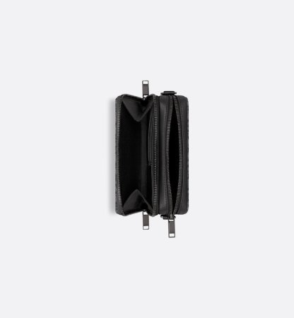 Zipped Pouch with Strap Black Oblique Jacquard