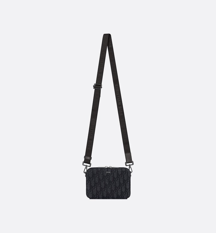 Zipped Pouch with Strap Black Oblique Jacquard