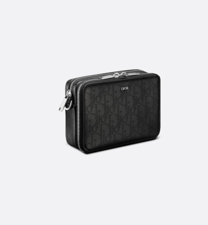 Zipped Pouch with Strap Black Oblique Galaxy Leather