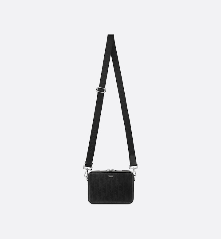 Zipped Pouch with Strap Black Oblique Galaxy Leather