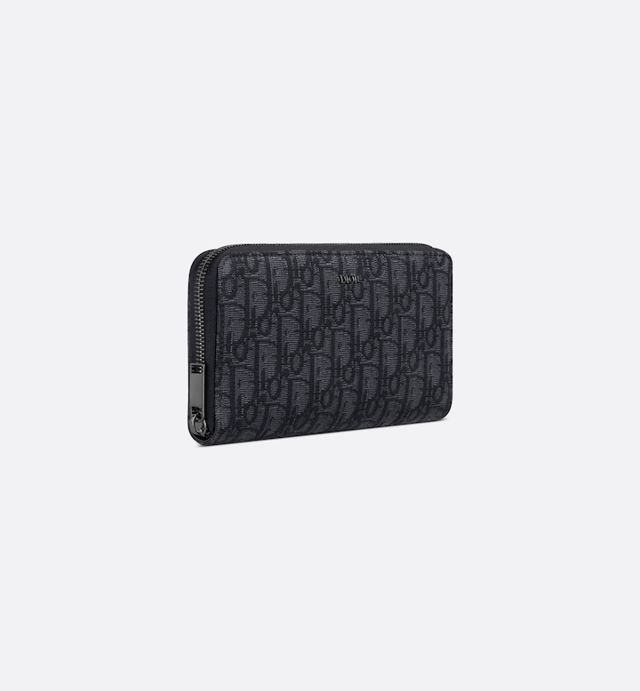 Zipped Long Wallet  Black Dior Oblique Jacquard
