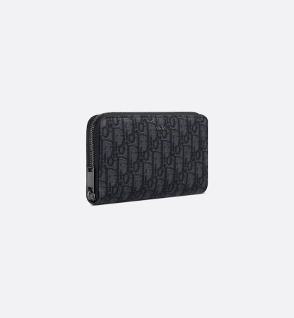 Zipped Long Wallet  Black Dior Oblique Jacquard