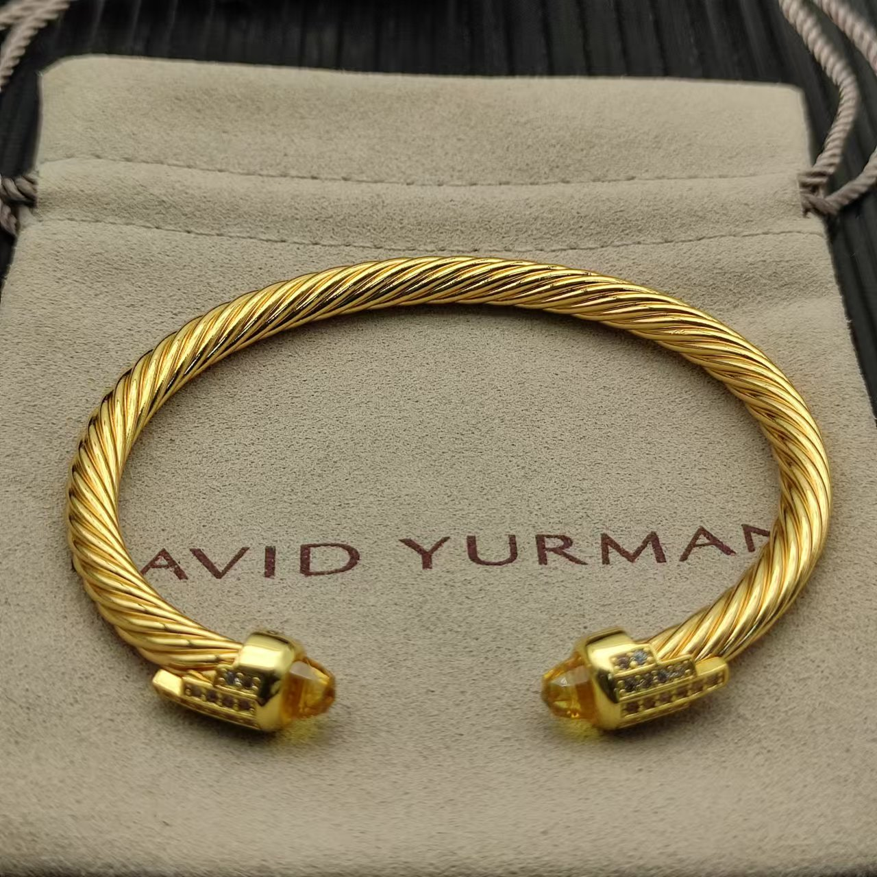Cable Bracelet with Yellow Topaz & Diamond Accents  5mm