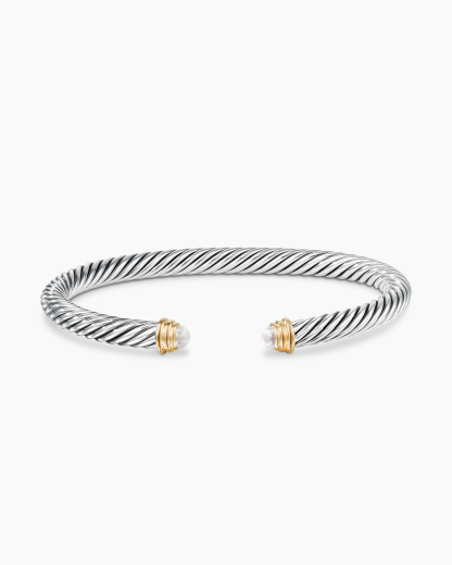 Classic Cable Bracelet Sterling Silver with 14K Yellow Gold and Pearls, 5mm
