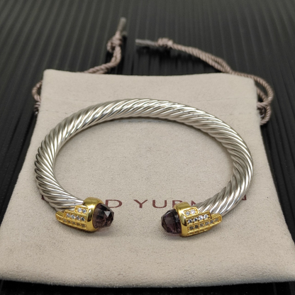 7mm Cable Bracelet with Amethyst & Diamond Accents – Gold Cap