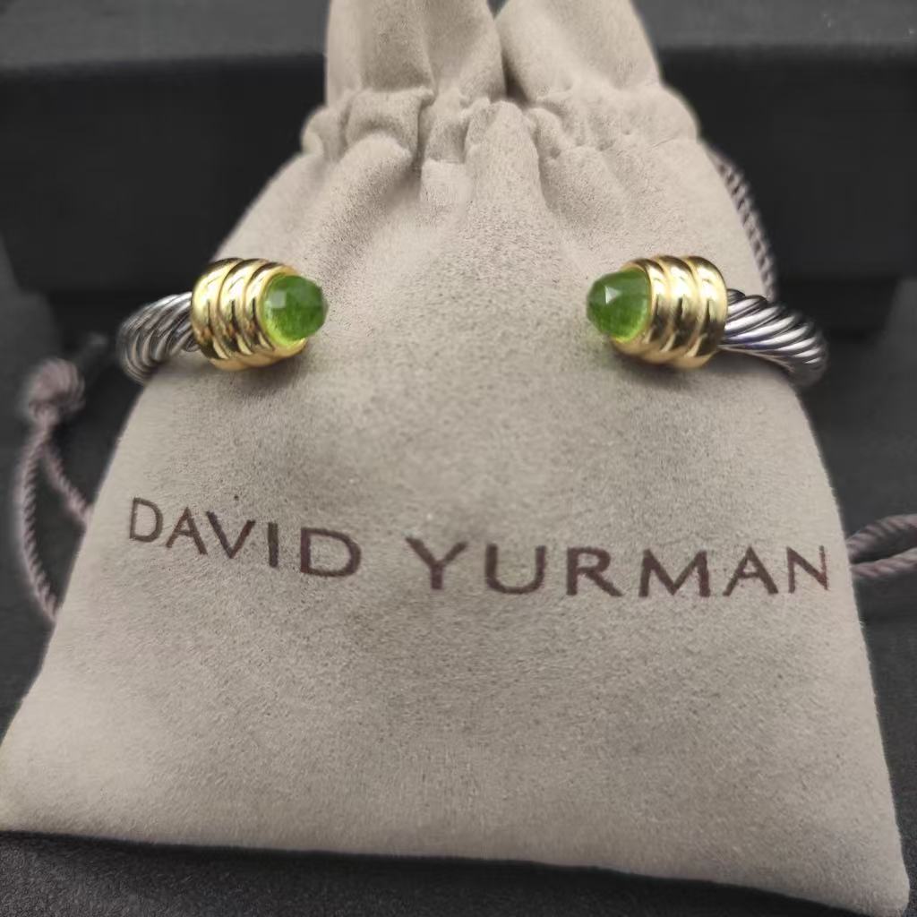 Classic Cable Bracelet Sterling Silver with Peridot and Diamonds, 5mm