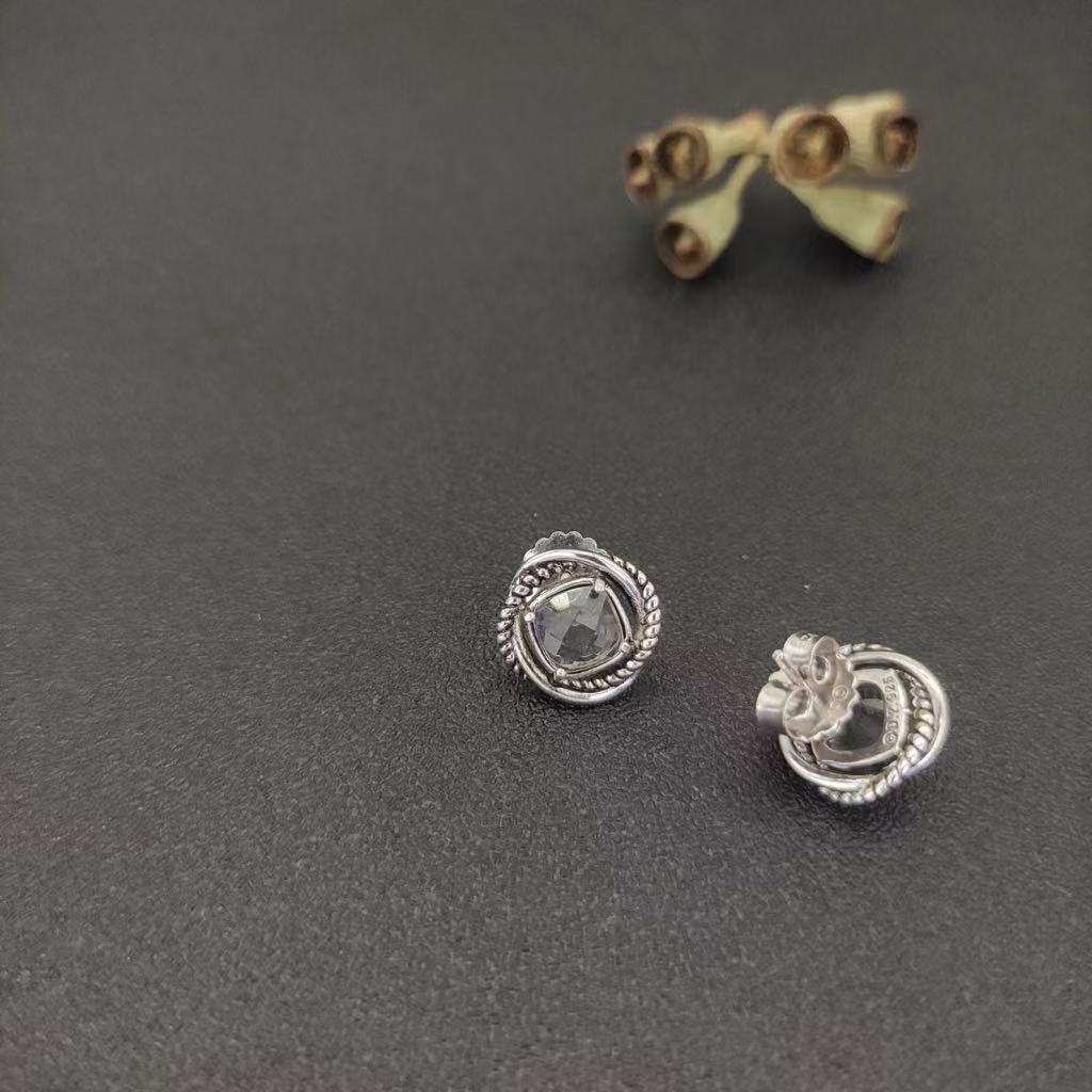 Infinity Stud Earrings Sterling Silver with White Diamonds, 13mm