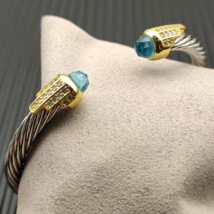 5mm Cable Bracelet with Aquamarine & Diamond Accents