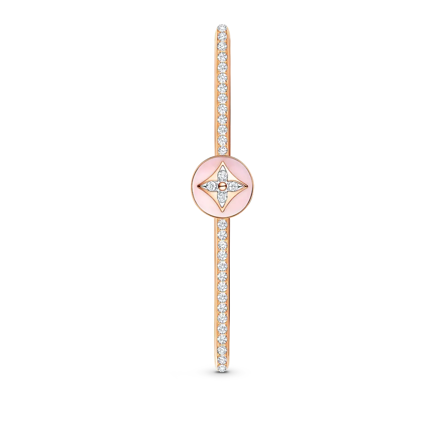 B Blossom Open Bangle, Pink Gold, White Gold, Pink Opal And Diamonds