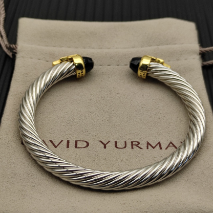 7mm Cable Bracelet with Black & Diamond Accents – Gold Cap