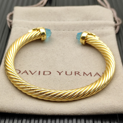 7mm Cable Bracelet with Blue  & Diamond Accents