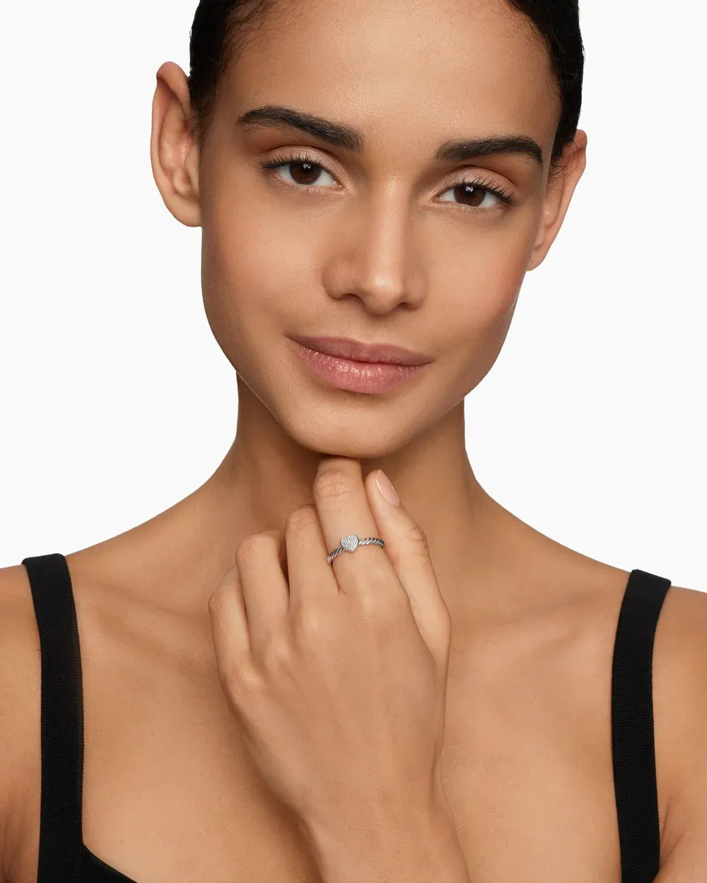 Cable Collectibles® Heart Stack Ring Sterling Silver with Pavé Diamonds