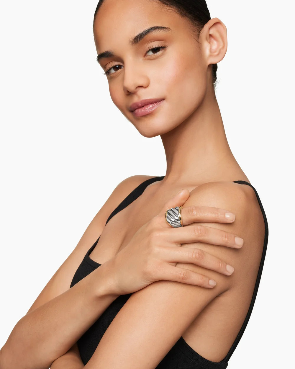 Sculpted Cable Saddle Ring Sterling Silver with 18K Yellow Gold