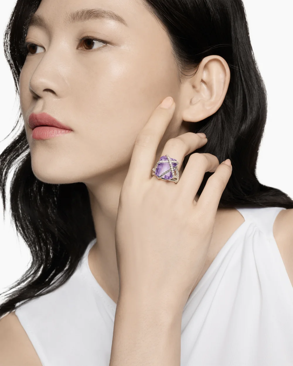 Cable Wrap Ring Sterling Silver with Lavender Amethyst and Diamonds