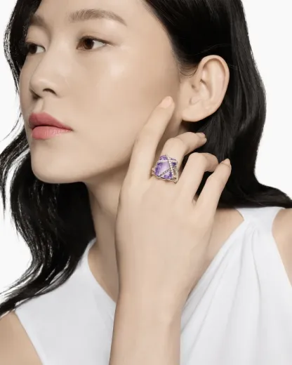 Cable Wrap Ring Sterling Silver with Lavender Amethyst and Diamonds