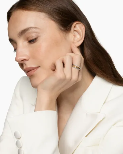 Crossover Three Row Ring Sterling Silver with 18K Yellow Gold and Diamonds