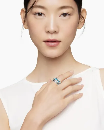 Stax Five Row Ring Sterling Silver with Hampton Blue Topaz and Diamonds