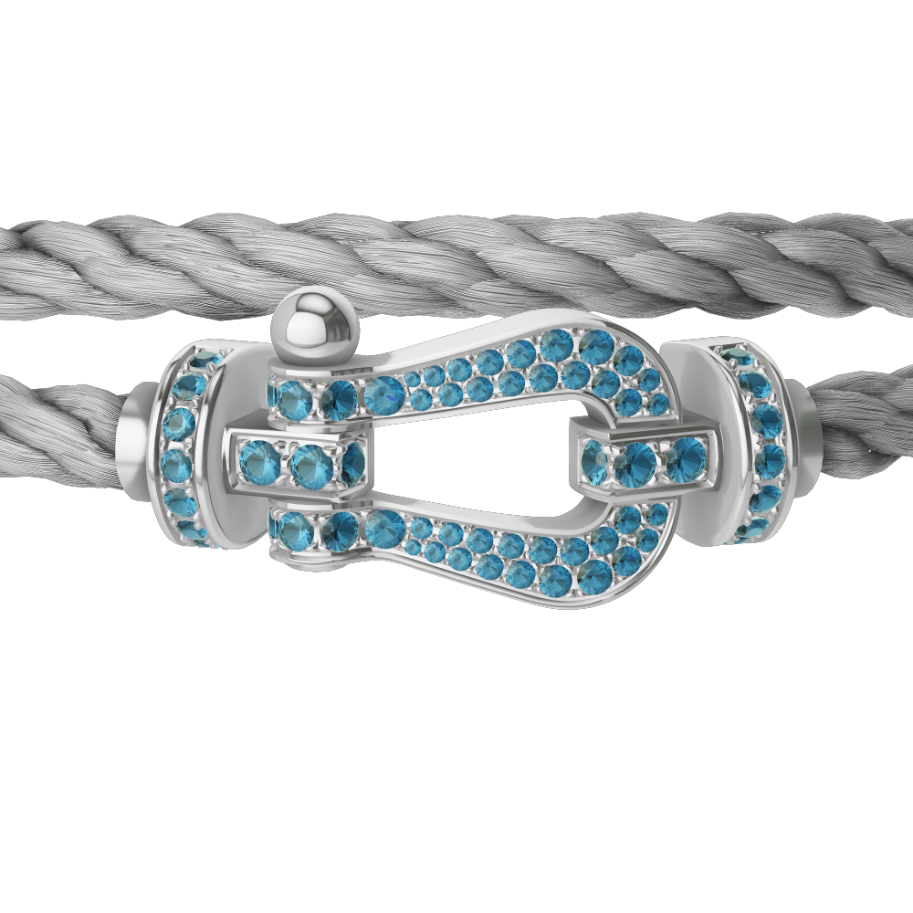FORCE 10 BRACELET LARGE MODEL 18K WHITE GOLD BLUE TOPAZ PAVED