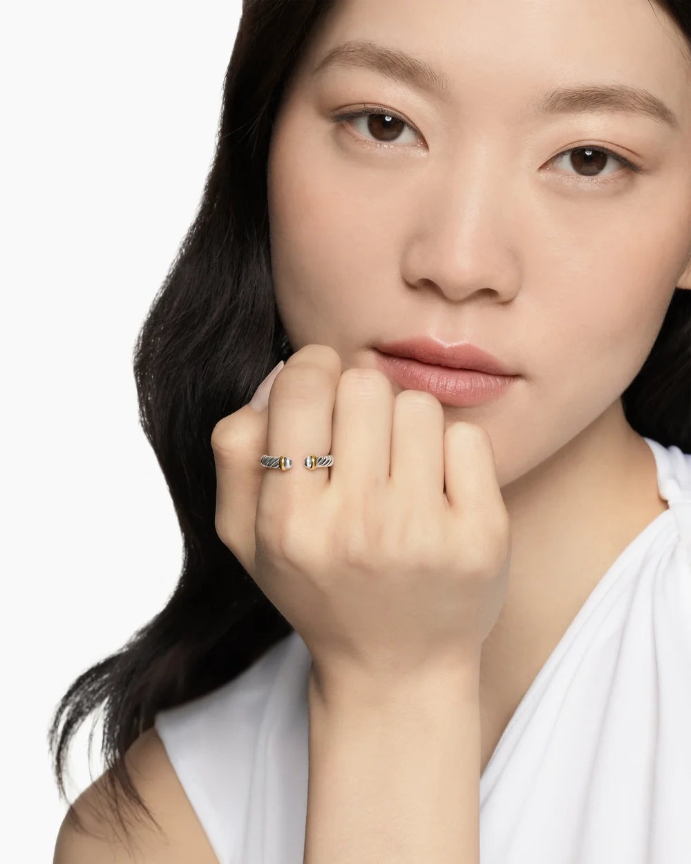 Petite Cable Ring Sterling Silver with 14K Yellow Gold