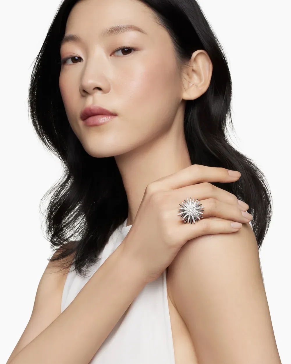 Starburst Ring Sterling Silver with Diamonds