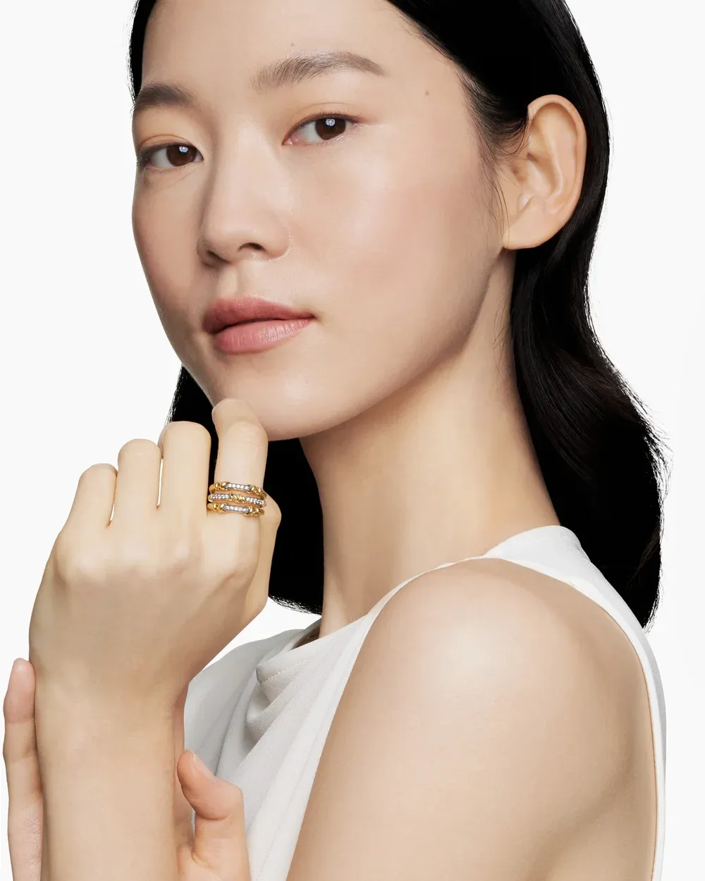 Petite Helena Wrap Three Row Ring 18K Yellow Gold with Diamonds,