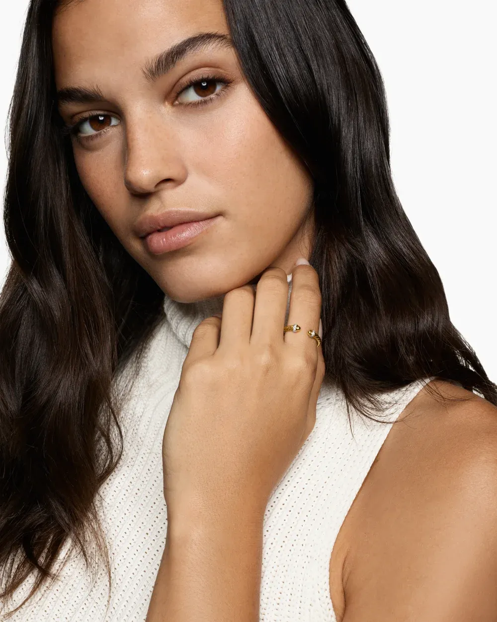 Cable Band Open Ring 18K Yellow Gold with Diamonds